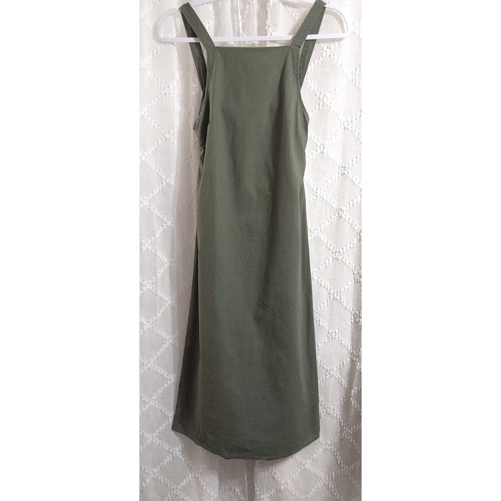 ASOS Olive Green Linen Blend Open Back Buckle Midi Dress Womens Size 2